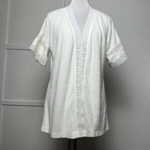 Vintage 70s Wear-Abouts Sirena White Terry Cloth Robe Lace Coquette Cover Up M